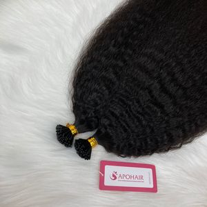 Raw Virgin Double Drawn Natural Black I Tip Extensiones de cabello humano Kinky Straight Keratin I Tip Machine - Product Image 2