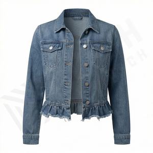Chaqueta Vaquera Larga Elástica para Mujer, Hecha a Medida al por Mayor, con Botones, Impermeable, de Algodón, Lisa, Ropa de Abrigo de Moda Femenina - Product Image 1