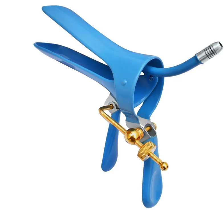 Lateral Screw Vaginal Speculum with Smoke Evacuation Tube Blue Insulated surgical instruments medical supplies