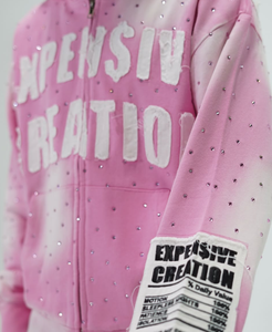 Streetwear personnalisé Applique Broderie Vintage Acide Lavage Éponge Française Zip Up Hoodie Distressed Strass Zip up Hoodies 2025 - Product Image 4