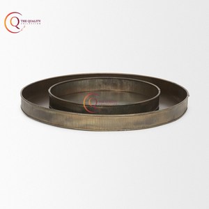 Bandeja galvanizada de aspecto elegante de diseñador con forma redonda recubierta de polvo de Color marrón, suministros de vajilla chapados brillantes hechos a mano - Product Image 3