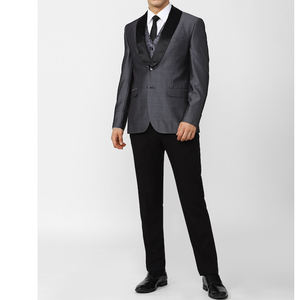 Última llegada diseñador botón pelado elegante gris a rayas traje de hombre de doble botonadura boda Blazer trajes de graduación 3 piezas hombres - Product Image 2