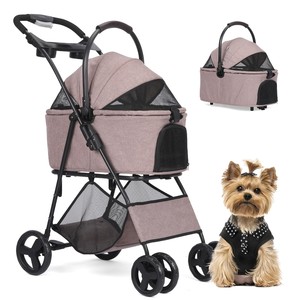 Poussette TH-PPS-404 tout terrain à quatre roues pour animaux de compagnie avec pneus en caoutchouc durables maille ventilée et sangle de sécurité - Product Image 1
