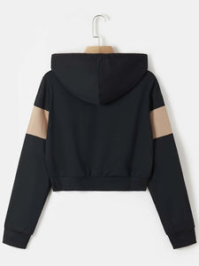 Qualité supérieure femmes Crop Top Hoodies surdimensionné léger Colorblock Fitness Sportswear ensembles décontractés avec motif imprimé - Product Image 2