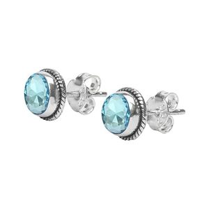 Boucles d'oreilles à facettes en topaze bleue fabriquées à la main | Conception de bord de corde en argent sterling, bijoux en pierres précieuses intemporels pour l'élégance de tous les jours - Product Image 3