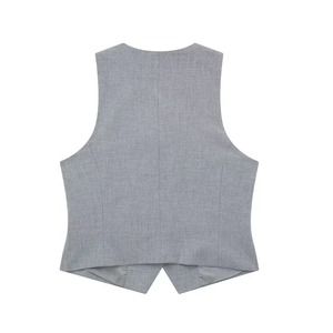 Nuevo Chaleco corto gris para mujer con cuello en V y abrigos cortos con botones Chaleco de moda de verano Top sin mangas - Product Image 5