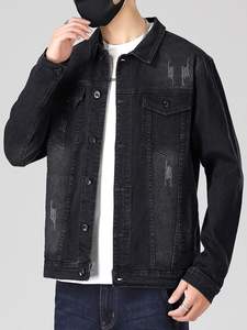 OEM Slim Denim <b>Biker</b> Jacket Custom Embroidered Wholesale Casual Streetwear Vintage Blue <b>Jean</b> Outerwear for <b>Men</b> - Product Image 3