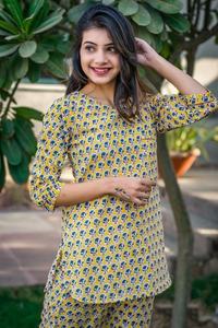 Conjunto de 2 piezas de algodón estampado, traje de noche de verano, de tres cuartos Vestido de manga, venta al por mayor - Product Image 3