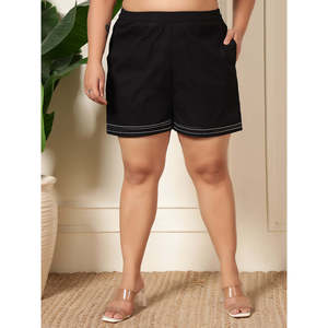 DEEBACO Women's Cotton Solid Plus Size Co-Ord Set Half Sleeves Shirt With <b>Thigh</b> Length Shorts Lace Western Wear 2 Piece Outfit - Product Image 3