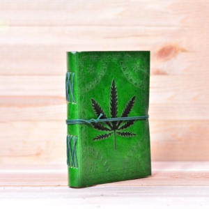 Couverture de journal en cuir pleine fleur faite à la main nouvelle conception de feuille verte en cuir véritable coton non doublé A5/A4 crayon à spirale vierge - Product Image 3