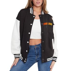 Venta al por mayor primavera moda Otoño Invierno lienzo Logo mujer personalizado Varsity Letterman chaqueta de béisbol - Product Image 1