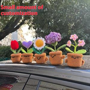 Ornements de plantes en pot tournesol en crochet faits main et personnalisés, en tissu textile, pour le soutien émotionnel, option cadeau en gros - Product Image 2