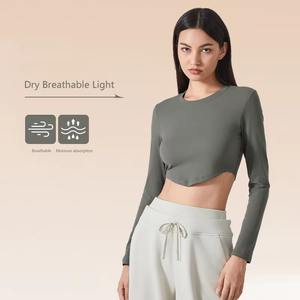 Ensemble de vêtements de sport pour femmes de haute qualité, personnalisé, léger, en tissu SMART, veste lavée, manches longues, noir, sans couture - Product Image 3