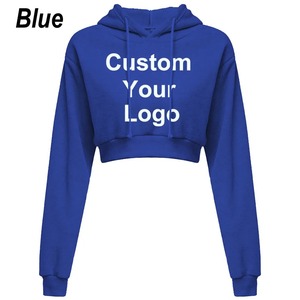Sudadera con capucha de algodón para mujer con logotipo personalizado, abrigo superior corto, Jersey deportivo, Tops con capucha, ropa de otoño e invierno para mujer - Product Image 3