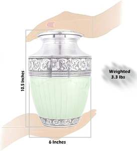 <b>Large</b> Handcrafted Green and Silver Cremation <b>Urn</b> for Adult Ashes Engraved Decorative Funeral and Burial <b>Urn</b> for Pets and Humans - Product Image 3