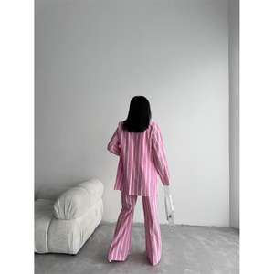 Veste en lin rayée rose pour femme, élégante, accessoire d'ensemble de costume - Product Image 4