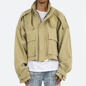 OEM recortada Cargo personalizado bolsillo chaqueta cremallera de gran tamaño hombres chaqueta Casual bolsillos de carga Raw Hem hombres chaquetas con cremallera - Product Image 1