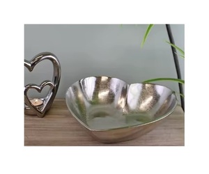 Bol de service de nourriture de décoration de dessus de table en métal d'aluminium argenté fait à la main pour diner à la maison-fruits secs de chocolat de dattes - Product Image 4