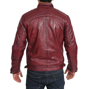 Veste en cuir de motard matelassée style bombardier pour homme col montant Bowie bordeaux avec cuir 100% - Product Image 2