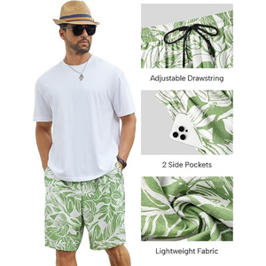 กางเกงขาสั้นชายหาดพิมพ์ต้นปาล์มของผู้ชาย-ชุดว่ายน้ำที่ทันสมัยและสะดวกสบายสำหรับการพักผ่อนในเขตร้อน - Product Image 5