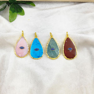 Colgante de ópalo rosa de 40x25mm con fianza, collar de cobre galvanizado, dijes, regalo de joyería de piedras preciosas a la moda - Product Image 5