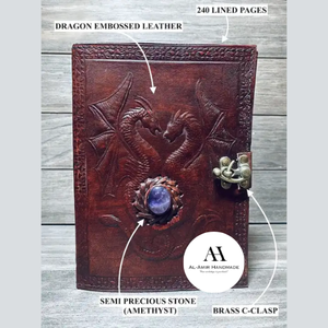 สมุดโน๊ต5x7หนังแท้ลายมังกรคู่แบบวินเทจทำด้วยมือลายหินล็อกจักระหินสำหรับนักเรียนออฟฟิศผู้ชาย - Product Image 3