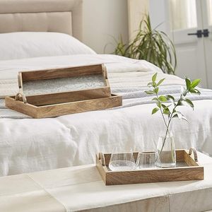 Plateau en bois avec intérieur galvanisé, plateau de service rustique pour la décoration de la maison, de la cuisine, de la salle à manger, rangement et présentation, utilisation quotidienne - Product Image 1