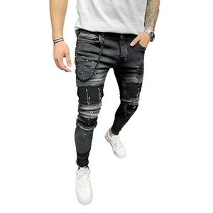 Jeans décontractés pour hommes de haute qualité en gros, pantalon en denim bleu délavé, tissu Oxford respirant, braguette à boutons, taille mi-haute - Product Image 2