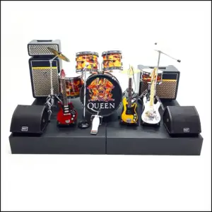 Conjunto de guitarra en miniatura Queen, paquete exclusivo con amplificador de sonido para escenario, micrófono, para decoraciones de interior