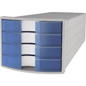 Organisateur de bureau gris clair avec 4 tiroirs bleus translucides pour documents A4/C4 - HAN IMPULS - Product Image 1