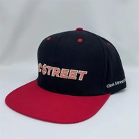 Casquette Snapback Unisexe 6 Panneaux Noire avec Bord Rouge Brodé Logo Style Urbain Ajustable Respirante Imperméable Vente en Gros