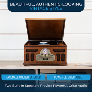 เครื่องเล่นแผ่นเสียงออลอินวัน SoundBeast แบบ 3 สปีด พร้อมบลูทูธ, ซีดี, เทปคาสเซ็ต, วิทยุ AM/FM, ช่องเสียบ USB, ลำโพงในตัว - Product Image 3