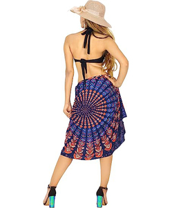 Maillot de bain de plage imprimé sarong pour femme, couvre-maillot de bain Mandala paon, bikini paréo enveloppant - Product Image 3