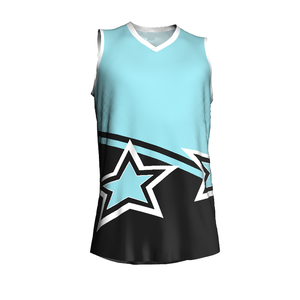 Camiseta de Baloncesto Sublimada Personalizada, Cuello en V, Sin Mangas, Absorbe la Humedad, Unisex, para Adultos, Deportiva, Corte Regular, Azul Claro con Diseño - Product Image 4