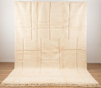 Tapis Béni Ouarain Crème Doux Gravé à Carreaux, Berbère Moderne Boho Grand Tapis Marocain en Laine Sur Mesure
