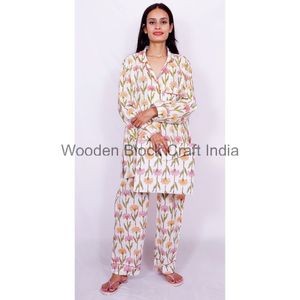 Conjunto de pijama de mujer de algodón con estampado Floral de bloque hermoso hecho a mano camisón de manga larga ropa de dormir suave cómoda para damas - Product Image 5