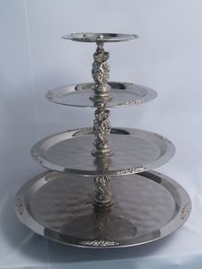 TQC Silver Finished Aluminum 2-<b>Tier</b> Square <b>Cake</b> Stand Microwave Safe Handmade for Hotels - Product Image 2