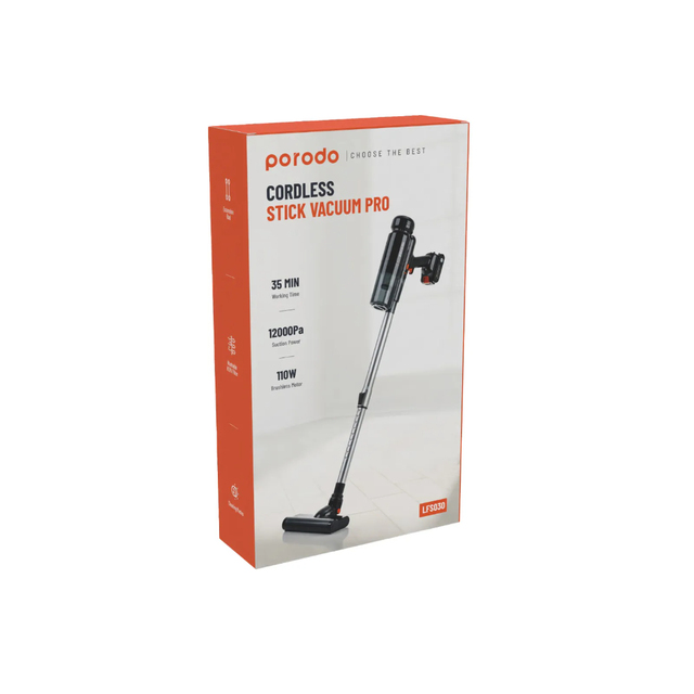 Porodo Cordless Bagless Stick Vacuum Pro with Brushless Motor for Household & Car Use