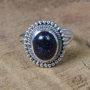 Oval Blue Sunstone Ring 925 Sterling <b>Silver</b> Handmade Gemstone Jewelry Women Fashion Statement Ring Gift - Product Image 1