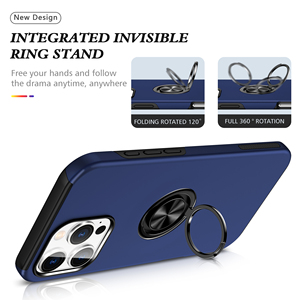 Anello piatto doppio strato armatura Hybrid Stand Case con piastra metallica, cavalletto, protezione antiurto per Iphone 16 Pro Max - Product Image 3