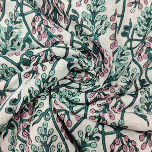 Tissu en coton indien fait main avec broderie florale imprimée bloquée à la main pour textiles de maison et chemises - Product Image 1