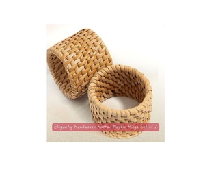 Derniers anneaux de serviette en rotin de forme ronde de qualité supérieure pour les fêtes de mariage et les décorations de table de restaurant - Product Image 1