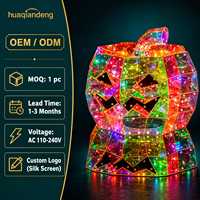 Lanterne LED Citrouille d'Halloween 3D Géométrique en Cristal, Guirlande Lumineuse Jack O'Lantern pour Décoration Intérieure et Extérieure de Fête