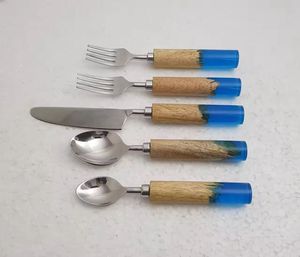 Mango de madera de último diseño y acero inoxidable con resina de cubiertos de alta calidad y utensilios de cocina chapados en oro Cuchara hecha a mano - Product Image 3