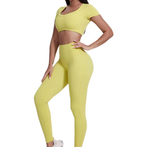 Yoga Ensembles Fitness Femmes Nylon Vert Manches Courtes Soutien-Gorge et Legging Pantalon Survêtement Ensemble Gym Formation Jogging Porter - Product Image 3
