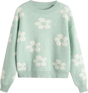 Pull court en tricot à manches longues et col en V à imprimé floral pour fille - Product Image 3