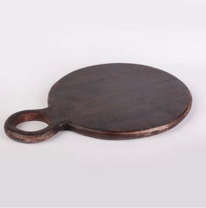 ขายจานเสิร์ฟพิซซ่าทรงกลมไม้สีน้ําตาลเข้มพร้อมที่จับในราคาต่ํา - Product Image 3