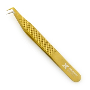 Pince à cils professionnelle noire et argentée en forme de L pour volume, coudée à 90 degrés, 11,5 cm, finition brillante en fibre nano - Product Image 4