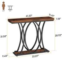 Table console rustique avec structure en métal courbé, table d'entrée industrielle en bois avec étagère inférieure