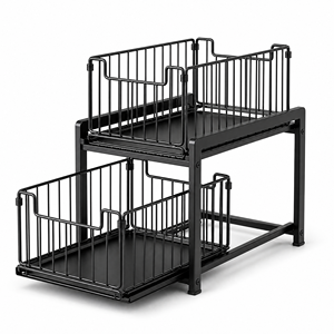 2 Tier Metal Pull Out <b>Cabinet</b> Organizer Rack Black Wire Storage Shelf for Kitchen Bathroom - Product Image 1
